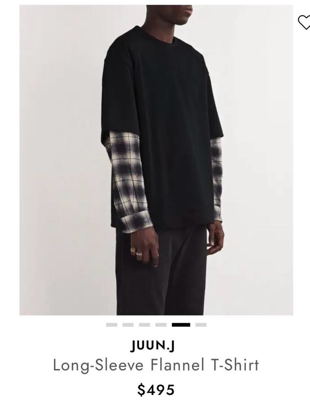 Juun.J Black Layered Long-Sleeve Flannel T-Shirt